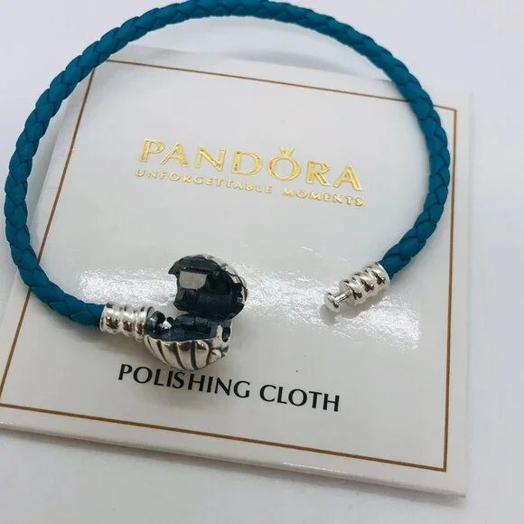 🌞📖Pandora Moments Seashell Clasp Turquoise Braided Leather Bracelet - Picture 5 of 5